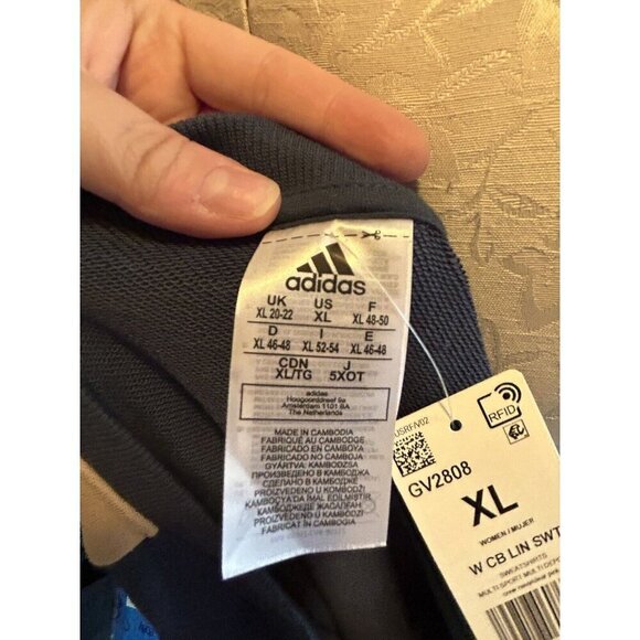 Adidas Sweatshirt womens Essentials Crewneck Logo Colorblock Blue & Tan NWT XL - Picture 10 of 11